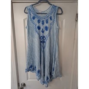 Westside Designs Embroidered Sharkbite Hem Tunic Dress Free Size hippie boho